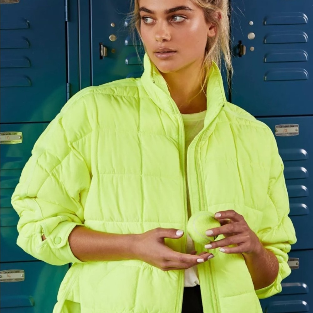 Free People Bright Lime Puffer Jacket